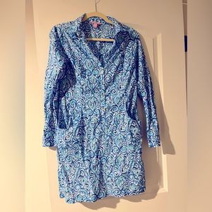 Lilly Pulitzer blue dress pockets woman size small